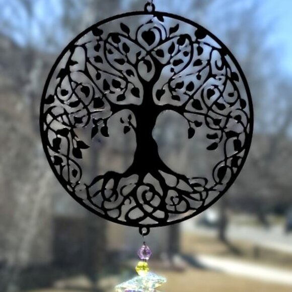 Silver Tree of Life Iridescent Crystal Prism Suncatcher Window Sun Hanging New - Picture 2 of 7